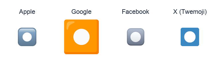 Record Button emoji artwork compared side by side for Apple, Google Noto, Facebook, and X Twemoji styles on white.