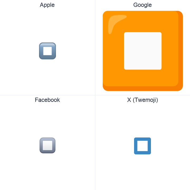 Stop Button emoji in a square grid: Apple and Google on the top row, Facebook and X Twemoji on the bottom, on white.