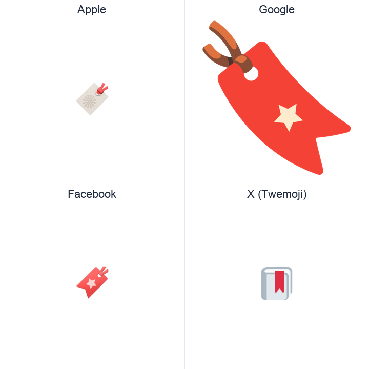 Bookmark emoji in a square grid: Apple and Google on the top row, Facebook and X Twemoji on the bottom, on white.