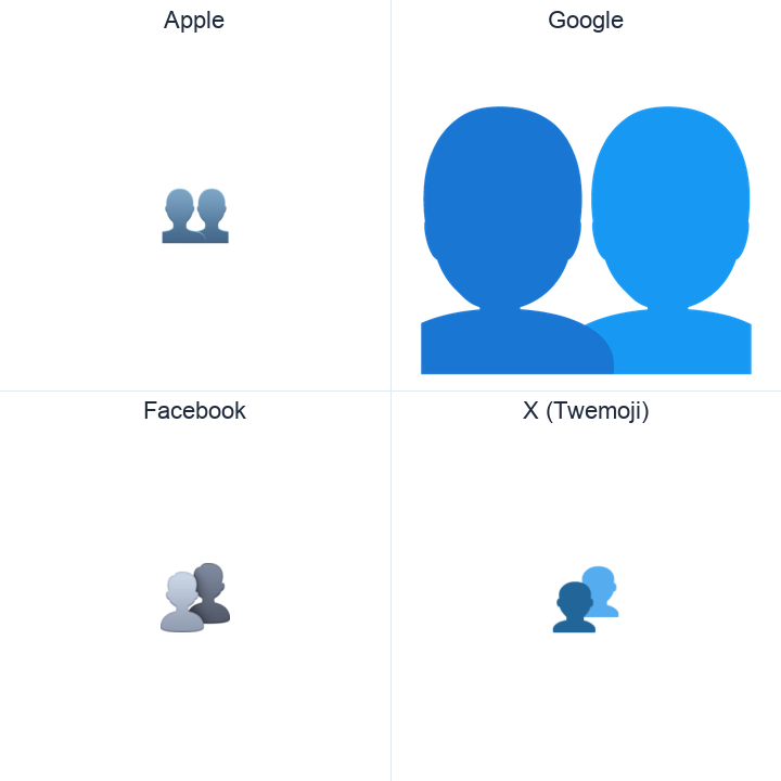 Busts In Silhouette emoji in a square grid: Apple and Google on the top row, Facebook and X Twemoji on the bottom, on white.
