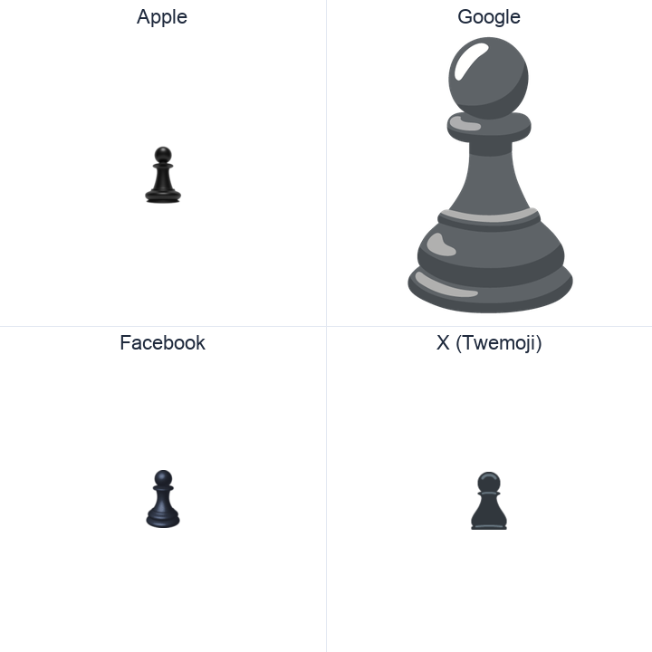 Chess Pawn emoji in a square grid: Apple and Google on the top row, Facebook and X Twemoji on the bottom, on white.