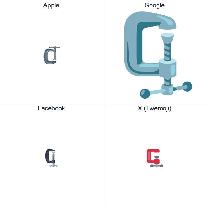 Clamp emoji in a square grid: Apple and Google on the top row, Facebook and X Twemoji on the bottom, on white.