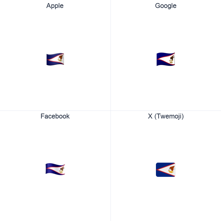 American Samoa Flag emoji in a square grid: Apple and Google on the top row, Facebook and X Twemoji on the bottom, on white.