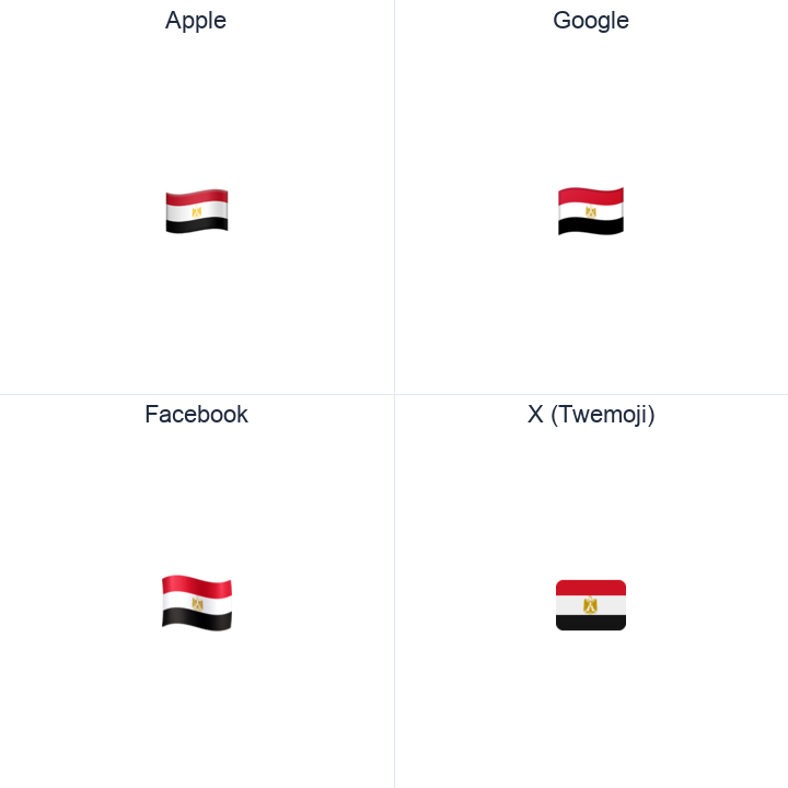 Egypt Flag emoji in a square grid: Apple and Google on the top row, Facebook and X Twemoji on the bottom, on white.
