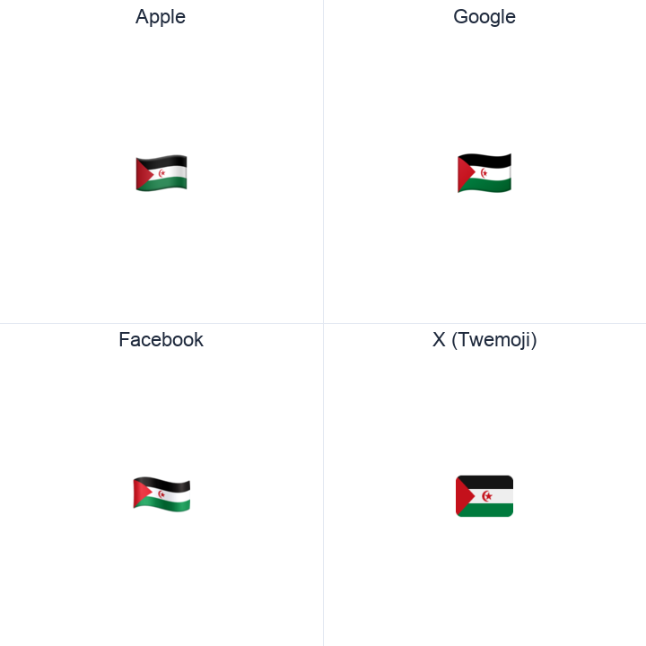 Western Sahara Flag emoji in a square grid: Apple and Google on the top row, Facebook and X Twemoji on the bottom, on white.