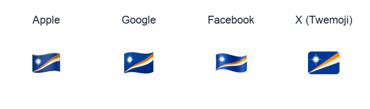 Marshall Islands Flag emoji artwork compared side by side for Apple, Google Noto, Facebook, and X Twemoji styles on white.