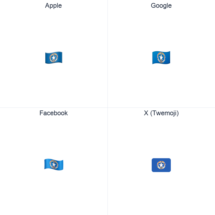 Northern Mariana Islands Flag emoji in a square grid: Apple and Google on the top row, Facebook and X Twemoji on the bottom, on white.