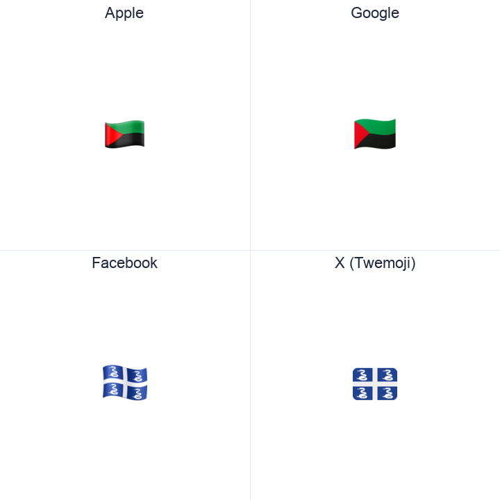Martinique Flag emoji in a square grid: Apple and Google on the top row, Facebook and X Twemoji on the bottom, on white.