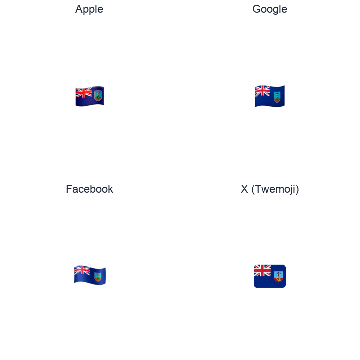 Montserrat Flag emoji in a square grid: Apple and Google on the top row, Facebook and X Twemoji on the bottom, on white.