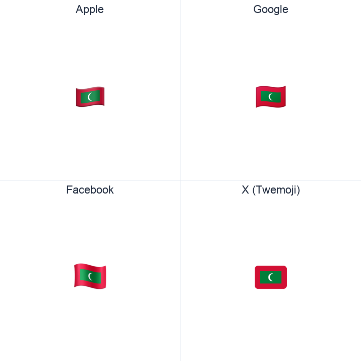Maldives Flag emoji in a square grid: Apple and Google on the top row, Facebook and X Twemoji on the bottom, on white.