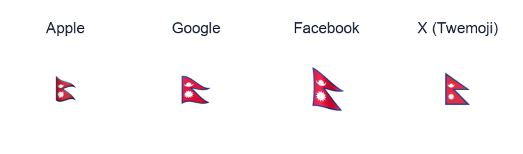 Nepal Flag emoji artwork compared side by side for Apple, Google Noto, Facebook, and X Twemoji styles on white.