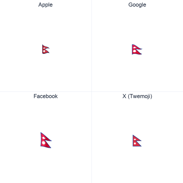 Nepal Flag emoji in a square grid: Apple and Google on the top row, Facebook and X Twemoji on the bottom, on white.