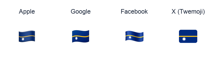 Nauru Flag emoji artwork compared side by side for Apple, Google Noto, Facebook, and X Twemoji styles on white.