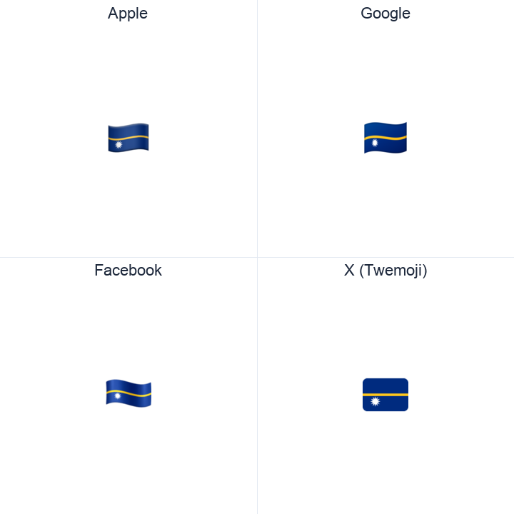 Nauru Flag emoji in a square grid: Apple and Google on the top row, Facebook and X Twemoji on the bottom, on white.