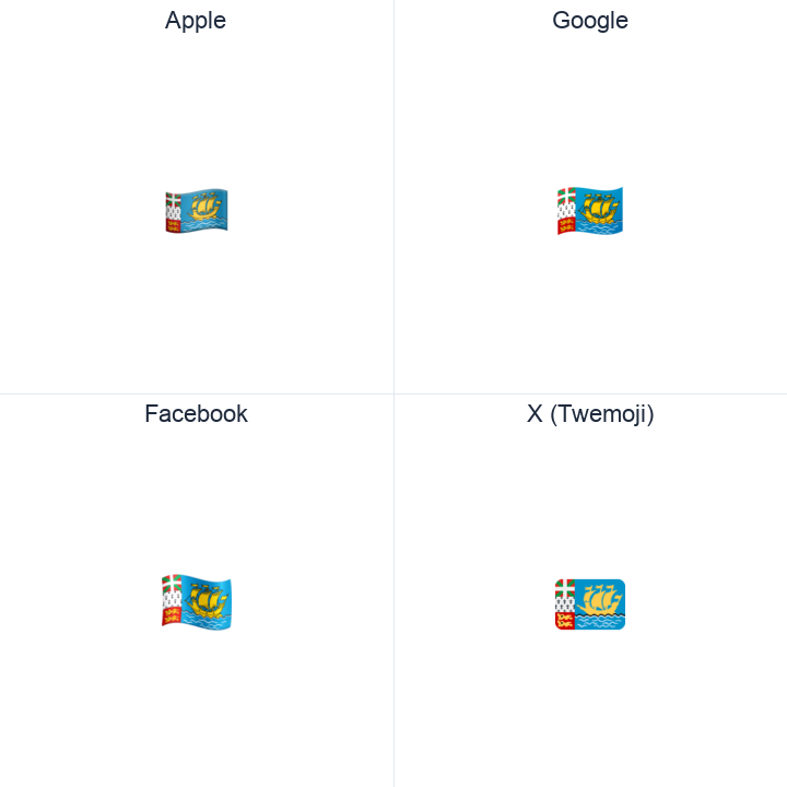 St. Pierre & Miquelon Flag emoji in a square grid: Apple and Google on the top row, Facebook and X Twemoji on the bottom, on white.