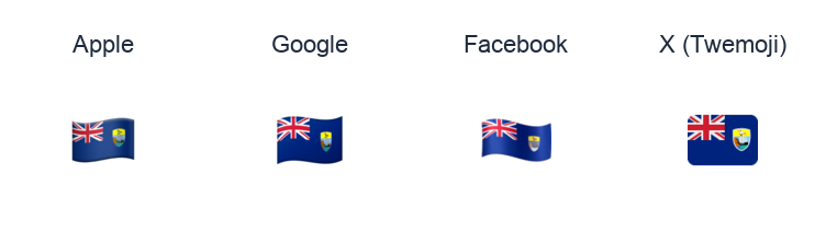 St. Helena Flag emoji artwork compared side by side for Apple, Google Noto, Facebook, and X Twemoji styles on white.