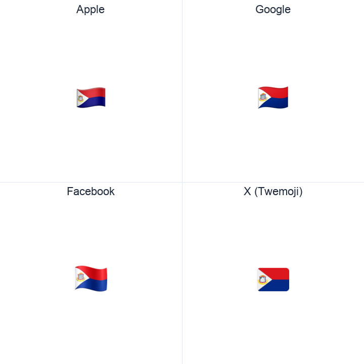 Sint Maarten Flag emoji in a square grid: Apple and Google on the top row, Facebook and X Twemoji on the bottom, on white.