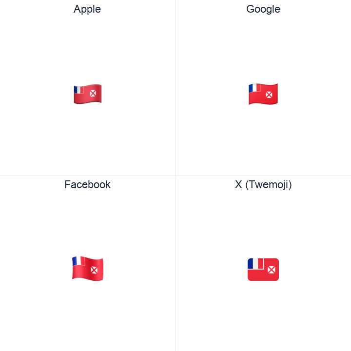 Wallis & Futuna Flag emoji in a square grid: Apple and Google on the top row, Facebook and X Twemoji on the bottom, on white.