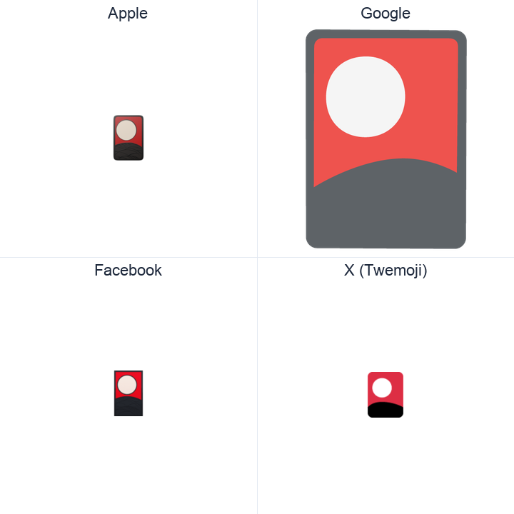 Flower Playing Cards emoji in a square grid: Apple and Google on the top row, Facebook and X Twemoji on the bottom, on white.