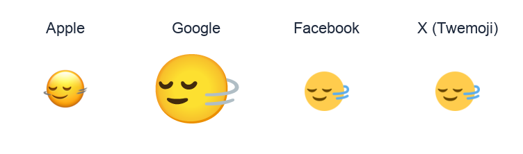 Head Shaking Horizontally emoji artwork compared side by side for Apple, Google Noto, Facebook, and X Twemoji styles on white.