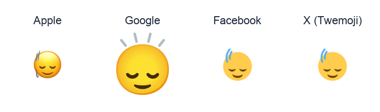 Head Shaking Vertically emoji artwork compared side by side for Apple, Google Noto, Facebook, and X Twemoji styles on white.