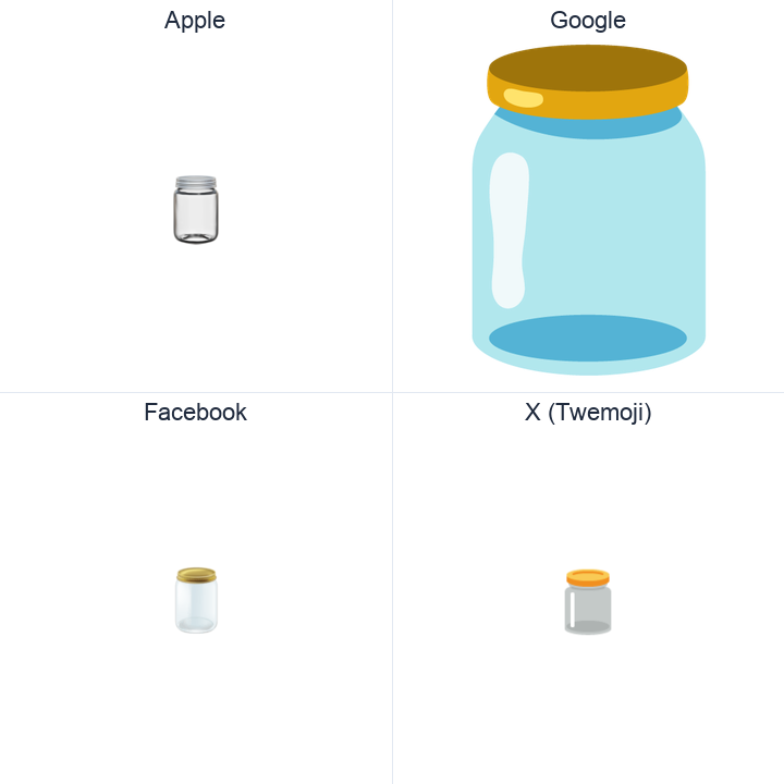 Jar emoji in a square grid: Apple and Google on the top row, Facebook and X Twemoji on the bottom, on white.