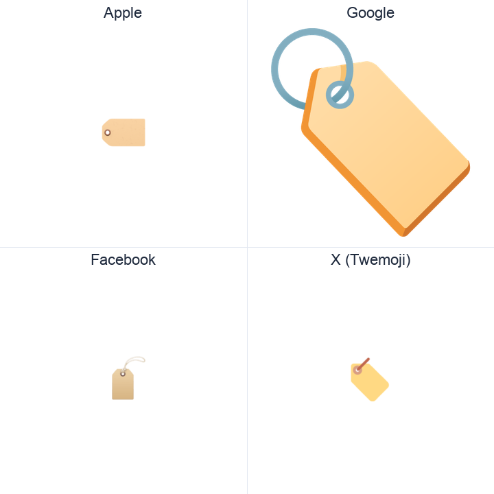 Label emoji in a square grid: Apple and Google on the top row, Facebook and X Twemoji on the bottom, on white.