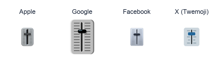 Level Slider emoji artwork compared side by side for Apple, Google Noto, Facebook, and X Twemoji styles on white.