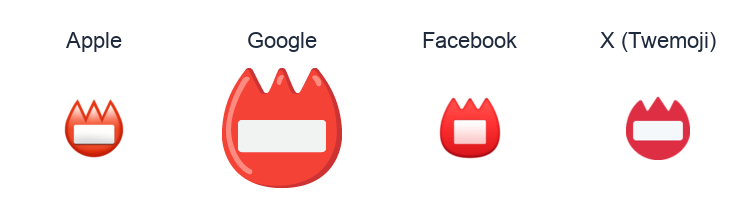 Name Badge emoji artwork compared side by side for Apple, Google Noto, Facebook, and X Twemoji styles on white.