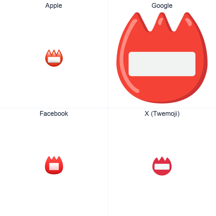 Name Badge emoji in a square grid: Apple and Google on the top row, Facebook and X Twemoji on the bottom, on white.