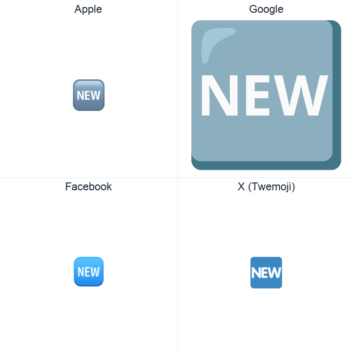 Squared New emoji in a square grid: Apple and Google on the top row, Facebook and X Twemoji on the bottom, on white.