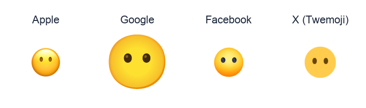 Face Without Mouth emoji artwork compared side by side for Apple, Google Noto, Facebook, and X Twemoji styles on white.