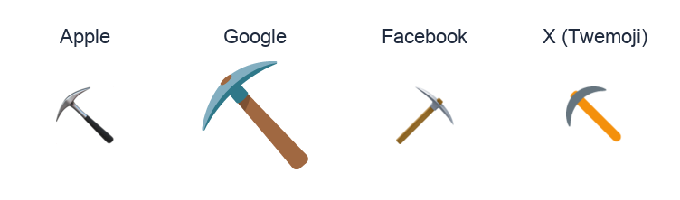 Pick emoji artwork compared side by side for Apple, Google Noto, Facebook, and X Twemoji styles on white.