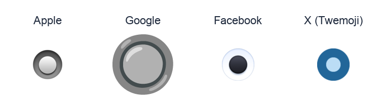 Radio Button emoji artwork compared side by side for Apple, Google Noto, Facebook, and X Twemoji styles on white.