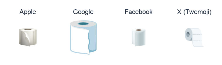 Roll Of Paper emoji artwork compared side by side for Apple, Google Noto, Facebook, and X Twemoji styles on white.