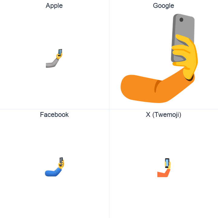 Selfie emoji in a square grid: Apple and Google on the top row, Facebook and X Twemoji on the bottom, on white.