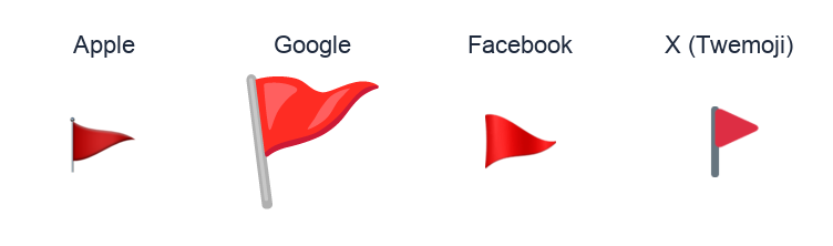 Triangular Flag On Post emoji artwork compared side by side for Apple, Google Noto, Facebook, and X Twemoji styles on white.