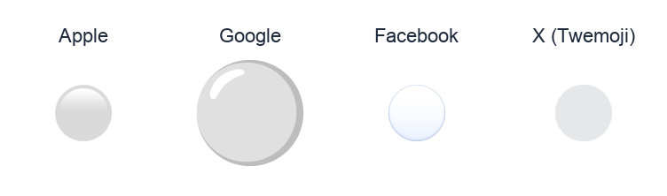 Medium White Circle emoji artwork compared side by side for Apple, Google Noto, Facebook, and X Twemoji styles on white.