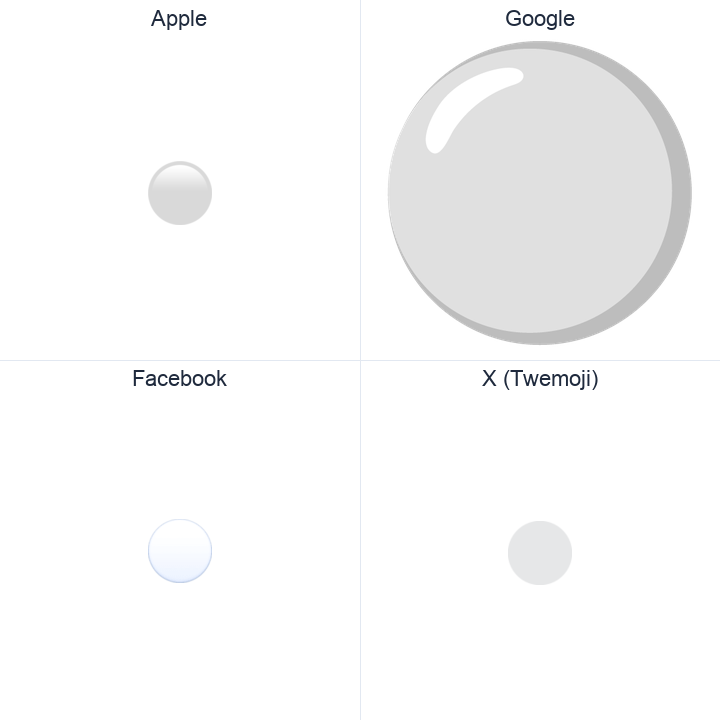 Medium White Circle emoji in a square grid: Apple and Google on the top row, Facebook and X Twemoji on the bottom, on white.