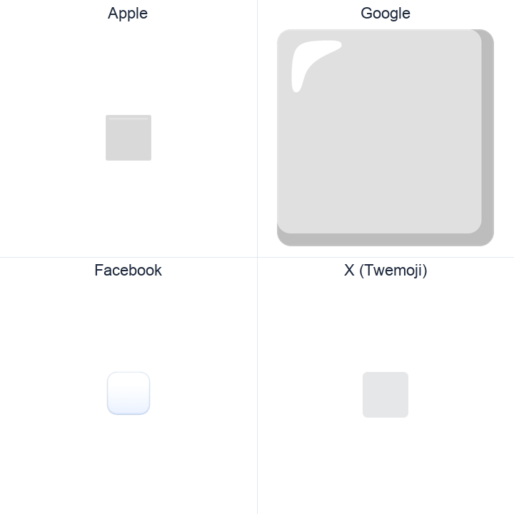 White Large Square emoji in a square grid: Apple and Google on the top row, Facebook and X Twemoji on the bottom, on white.