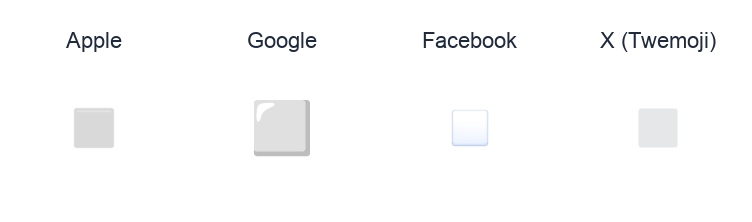 White Medium Small Square emoji artwork compared side by side for Apple, Google Noto, Facebook, and X Twemoji styles on white.
