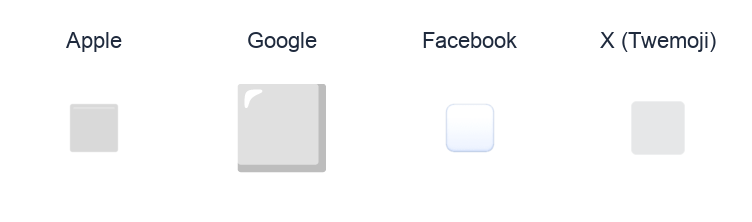 White Medium Square emoji artwork compared side by side for Apple, Google Noto, Facebook, and X Twemoji styles on white.