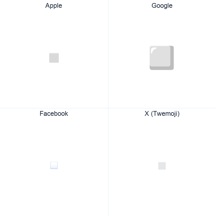White Small Square emoji in a square grid: Apple and Google on the top row, Facebook and X Twemoji on the bottom, on white.