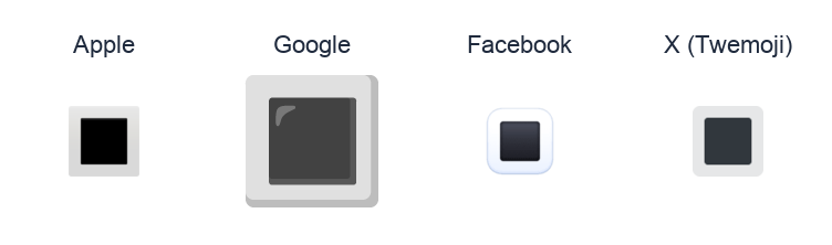 White Square Button emoji artwork compared side by side for Apple, Google Noto, Facebook, and X Twemoji styles on white.
