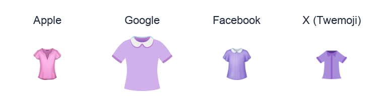 Womans Clothes emoji artwork compared side by side for Apple, Google Noto, Facebook, and X Twemoji styles on white.
